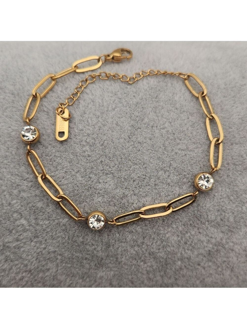 18K Gold Plated Stainless Steel Link Bracelet with Crystals – Tarnish Proof